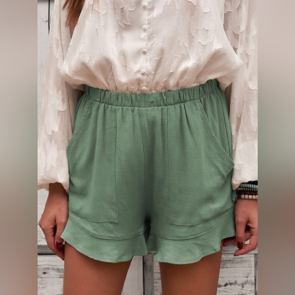 Women's Flutter Hem Green Shorts